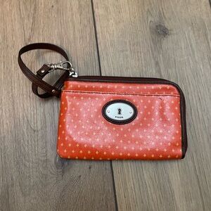 Fossil Orange Patterned Wristlet